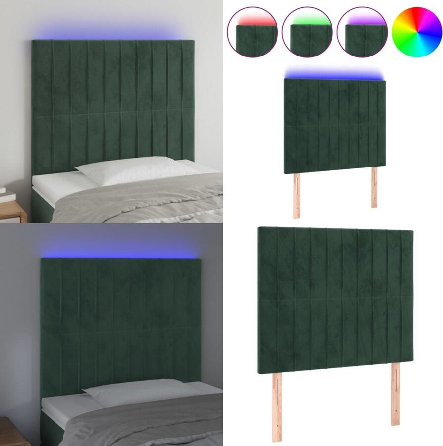 VidaXL Hoofdbord LED 100x5x118 128 cm fluweel donkergroen Hoofdbord Hoofdborden Hoofdeinde Houten Hoofdbord