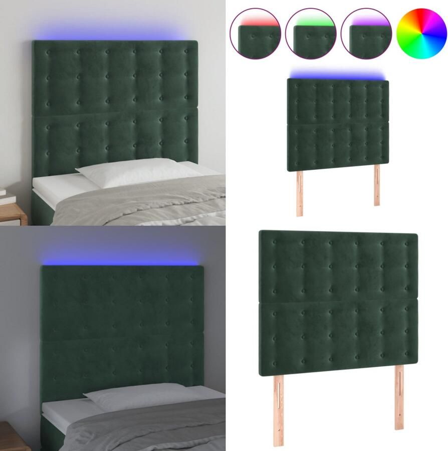 VidaXL Hoofdbord LED 100x5x118 128 cm fluweel donkergroen Hoofdbord Hoofdborden Hoofdeinde Houten Hoofdbord