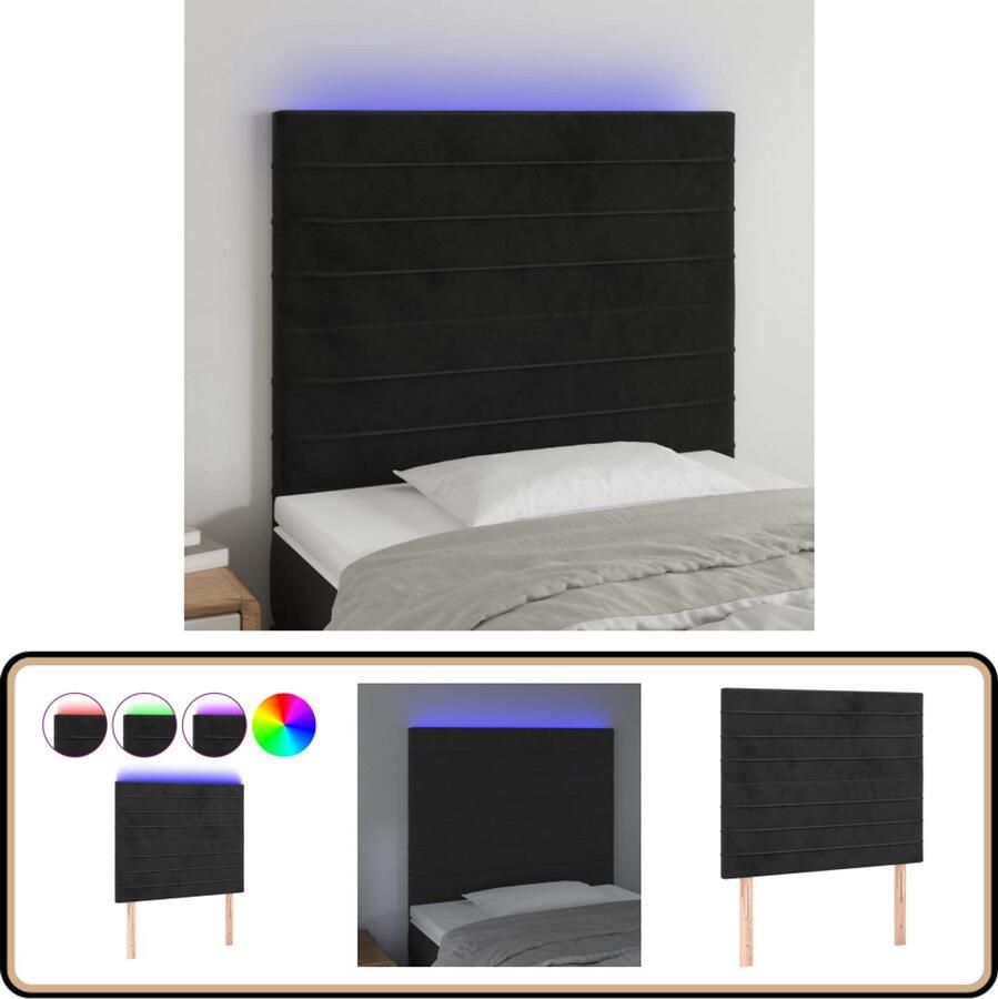 VidaXL Hoofdbord LED 100x5x118 128 cm Fluweel Zwart Hoofdboard Led Hoofdbord Velvet Hoofdbord Zwarte Hoofdbord Slaapkamersdecoratie Hoofdkussen