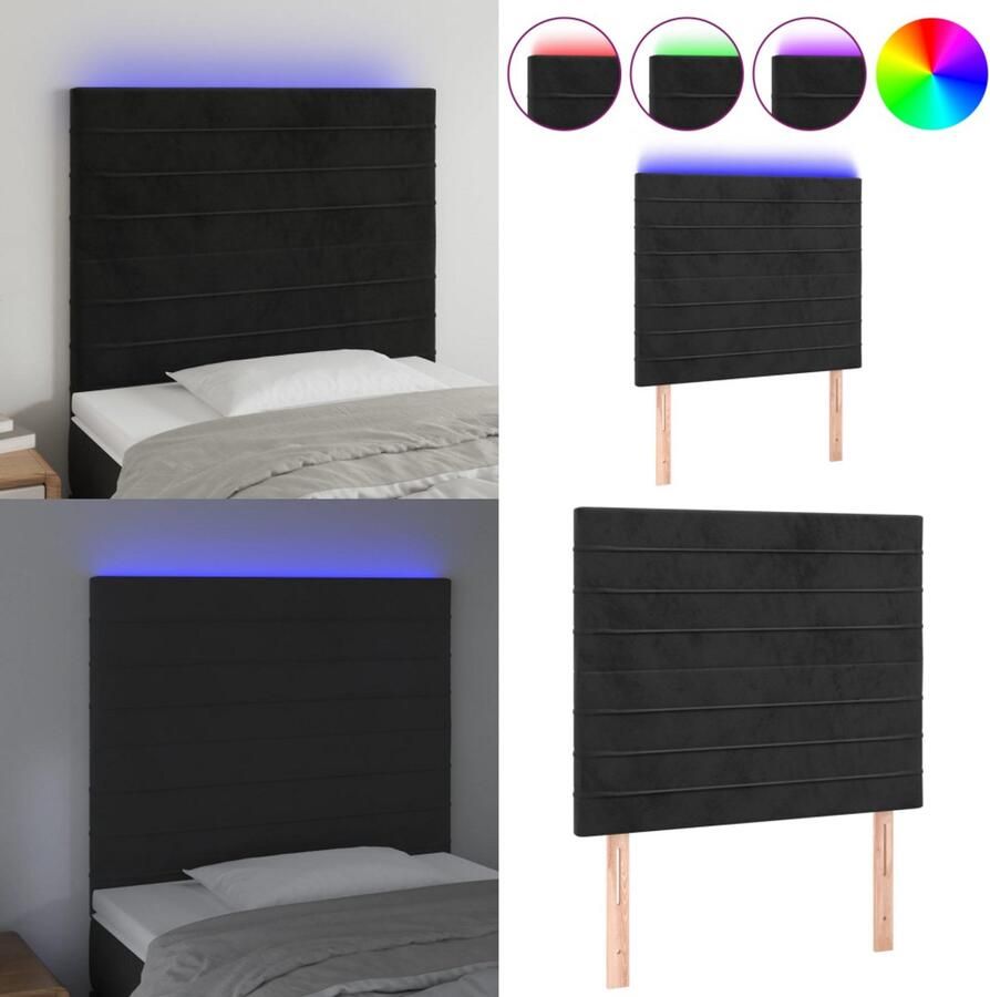 VidaXL Hoofdbord LED 100x5x118 128 cm fluweel zwart Hoofdbord Hoofdborden Hoofdeinde Houten Hoofdbord