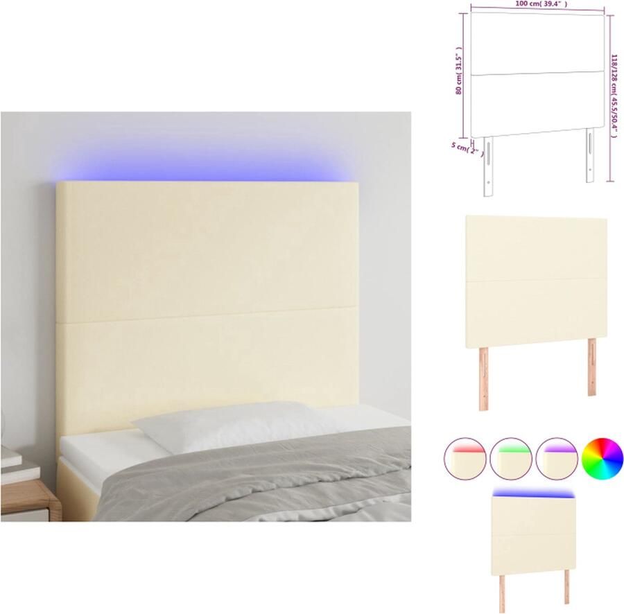 VidaXL Hoofdbord LED 100x5x118 128 cm kunstleer crèmekleurig - Foto 3