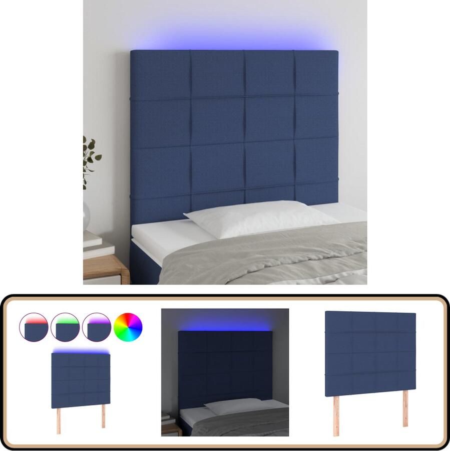 VidaXL Hoofdbord LED 100x5x118 128 cm Stof Blauw Hoofdboard Led Headboard Blauwe Hoofdstoel Bedstede Slaapkamersdecoratie