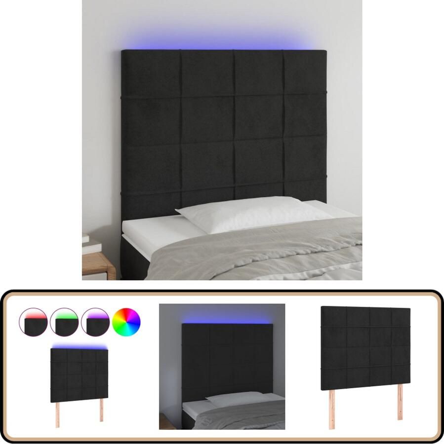 VidaXL Hoofdbord LED 100x5x118 128 cm Zwart Hoofdboard Led Hoofdbord Velvet Hoofdbord Zwarte Hoofdbord Beddecoratie Slaapkamersfeer