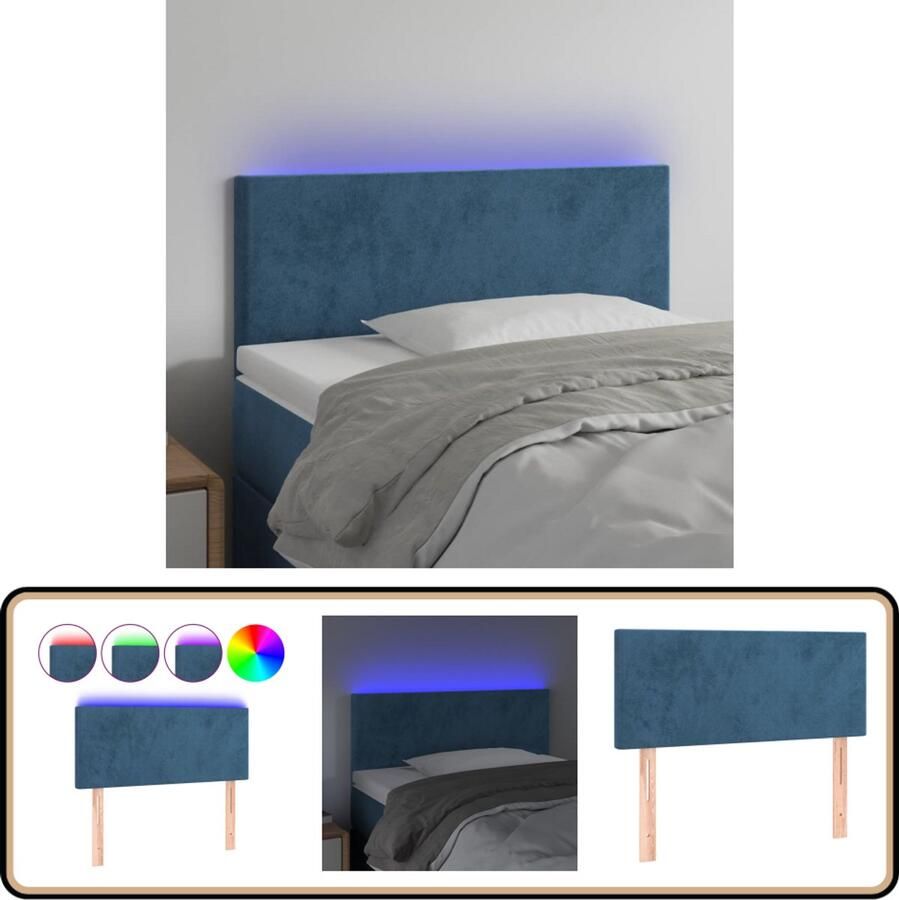VidaXL Hoofdbord LED 100x5x78 cm Fluweel Donkerblauw Hoofddekens Led Headboard Velvet Headboard Blauw Hoofdboard Bedside Lighting