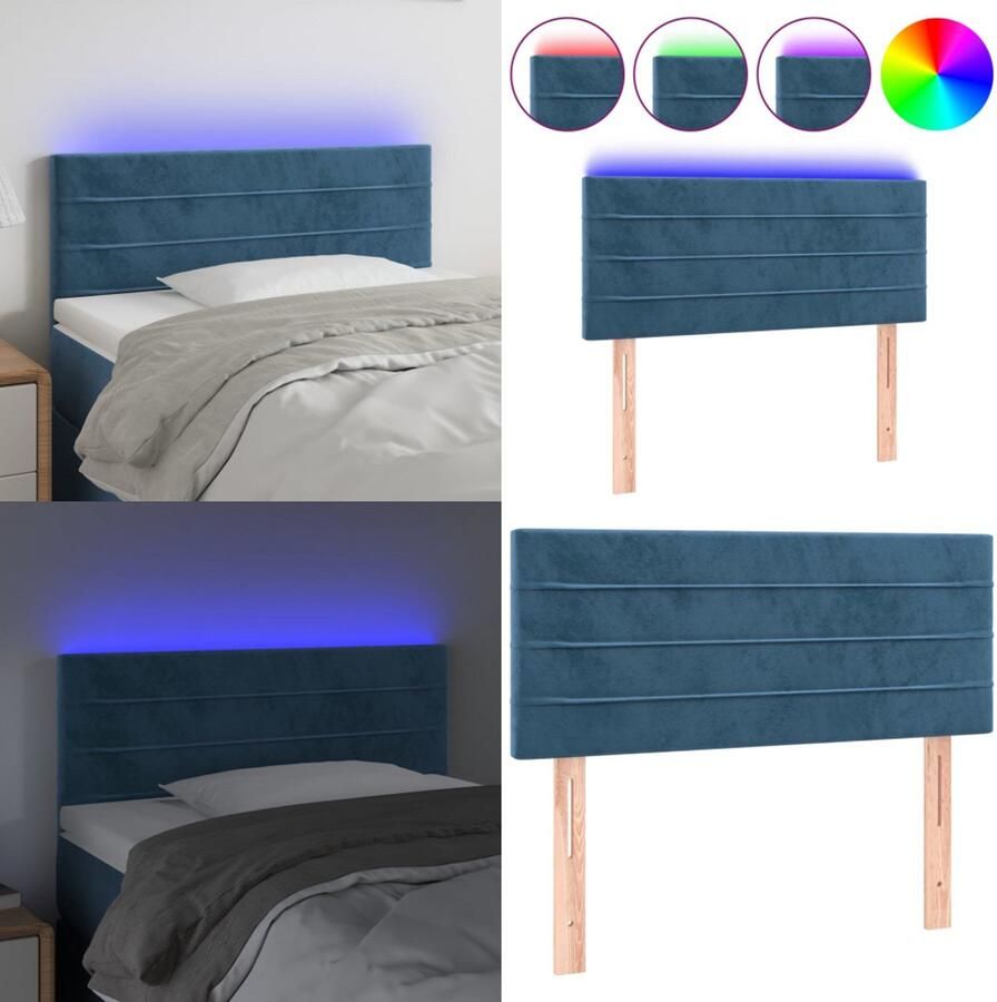 VidaXL Hoofdbord LED 100x5x78 88 cm fluweel donkerblauw Hoofdbord Hoofdborden Hoofdeinde Houten Hoofdbord