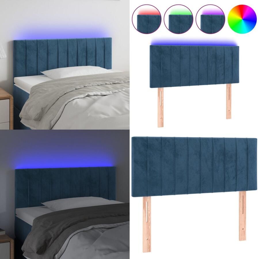 VidaXL Hoofdbord LED 100x5x78 88 cm fluweel donkerblauw Hoofdbord Hoofdborden Hoofdeinde Houten Hoofdbord