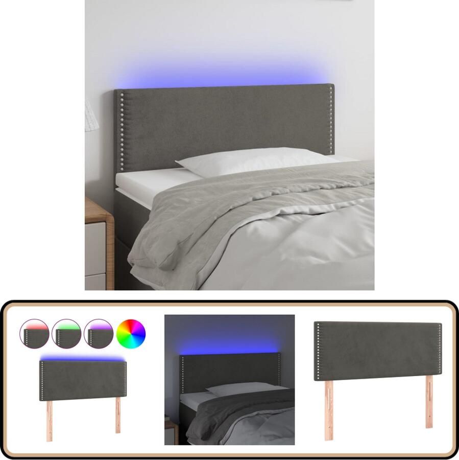 VidaXL Hoofdbord LED 100x5x78 88 cm Fluweel Donkergrijs Hoofdboard Led Hoofdbord Velvet Hoofdbord Grijs Hoofdbord Beddecoratie Slaapkamervloer