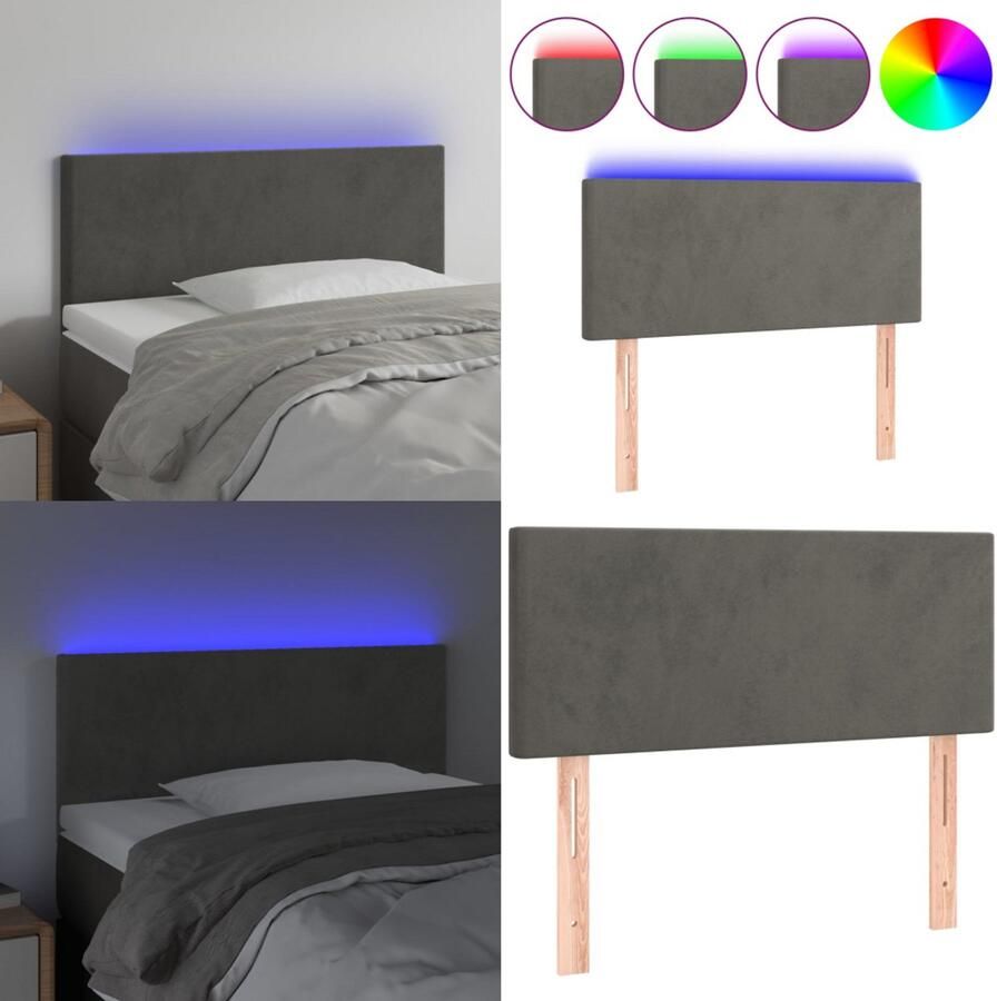 VidaXL Hoofdbord LED 100x5x78 88 cm fluweel donkergrijs Hoofdbord Hoofdborden Hoofdeinde Houten Hoofdbord