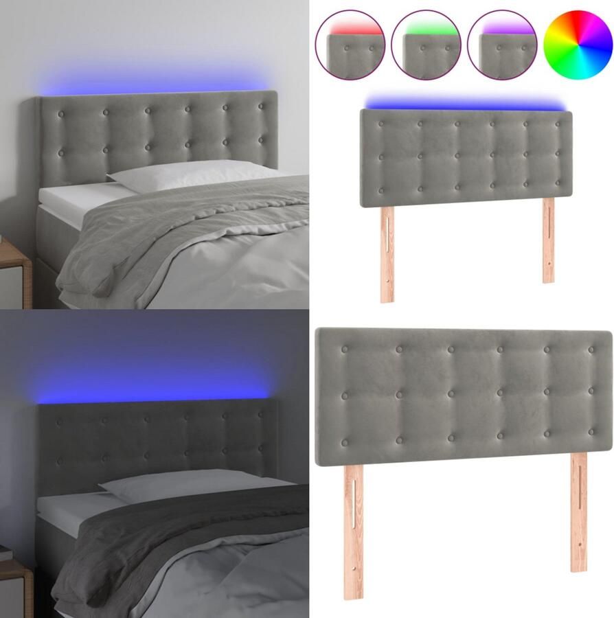 VidaXL Hoofdbord LED 100x5x78 88 cm fluweel lichtgrijs Hoofdbord Hoofdborden Hoofdeinde Houten Hoofdbord