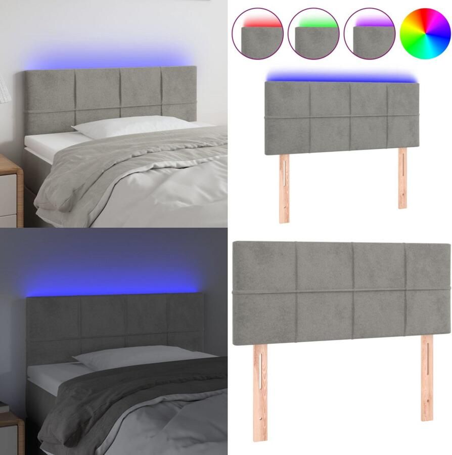 VidaXL Hoofdbord LED 100x5x78 88 cm fluweel lichtgrijs Hoofdbord Hoofdborden Hoofdeinde Houten Hoofdbord