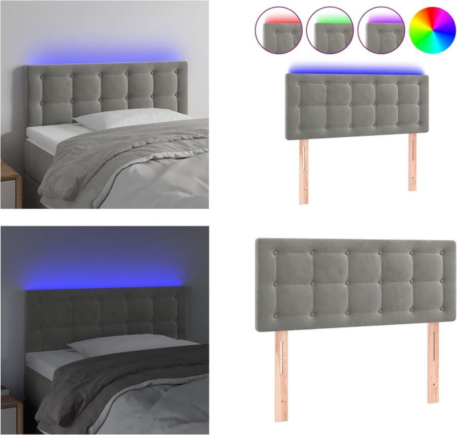 VidaXL Hoofdbord LED 100x5x78 88 cm fluweel lichtgrijs Hoofdbord Hoofdborden Hoofdeinde Houten Hoofdbord - Foto 2