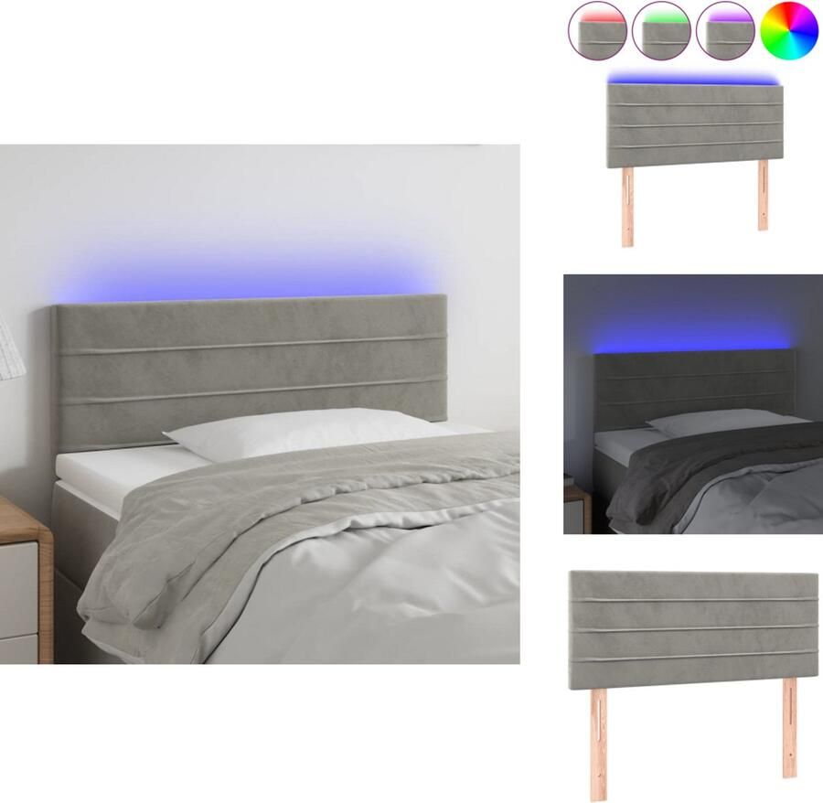 VidaXL Hoofdbord LED 100x5x78 88 cm fluweel lichtgrijs - Foto 3