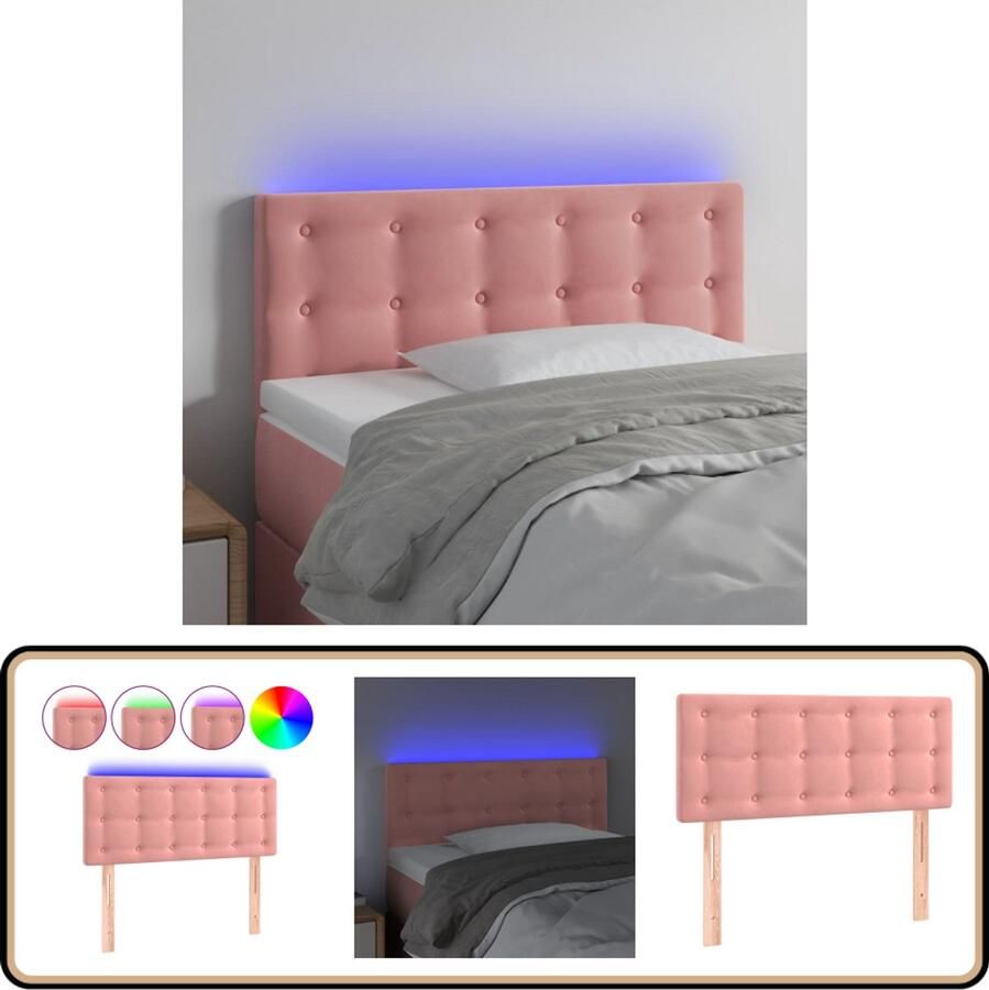 VidaXL Hoofdbord LED 100x5x78 88 cm Fluweel Roze Hoofdboard Led Headboard Hoofdkussen Sierkussens Slaap Accessoires Bedroom Decor Roze Meubilair Velvet Furniture
