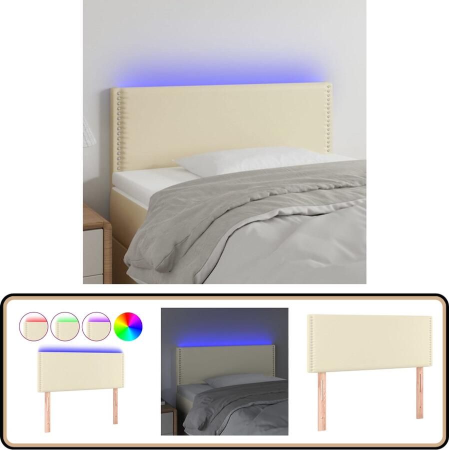 VidaXL Hoofdbord LED 100x5x78 88 cm Kunstleer Crème Hoofdboard Led Headboard Crème Hoofdboard Kunstleder Hoofdbord Adjustable Headboard