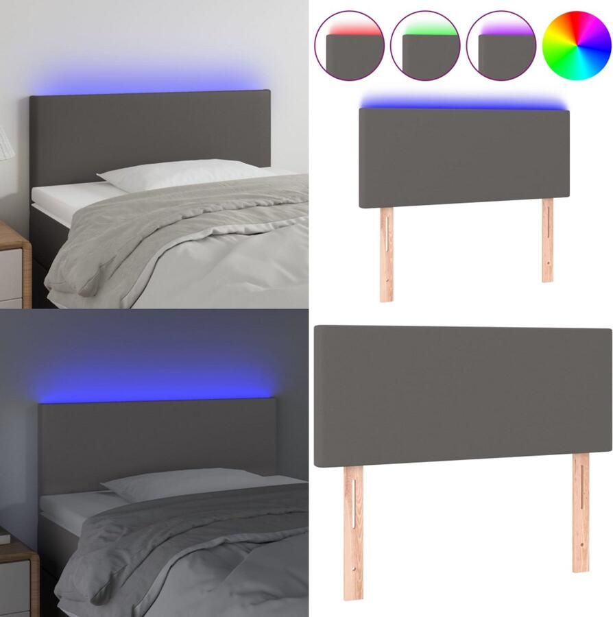 VidaXL Hoofdbord LED 100x5x78 88 cm kunstleer grijs Hoofdbord Hoofdborden Hoofdeinde Houten Hoofdbord