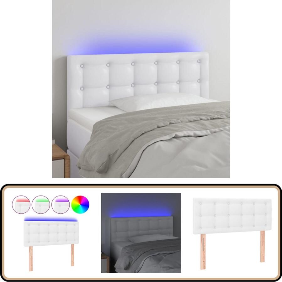 VidaXL Hoofdbord LED 100x5x78 88 cm Kunstleer Wit Hoofddekbed Led Hoofdbord Kunstleder Hoofdbord Met Verlichting Adjustable Hoofdbord Leeshoek Hoofdbord