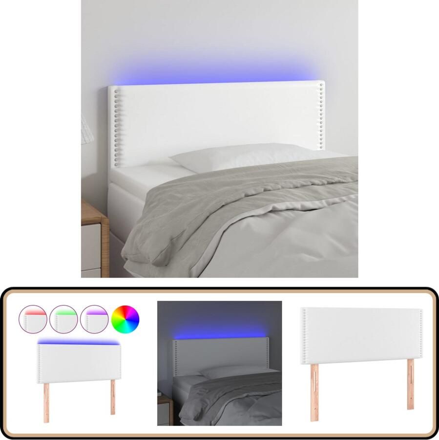 VidaXL Hoofdbord LED 100x5x78 88 cm Kunstleer Wit LED Hoofdbord Hoofdeinde Led Verlichting Kunstleder Witte Hoofdbord Slaap Accessoires Bedroom Decor