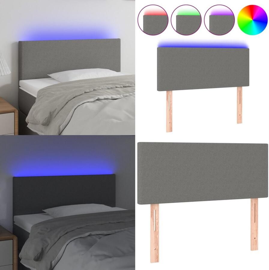 VidaXL Hoofdbord LED 100x5x78 88 cm stof donkergrijs Hoofdbord Hoofdborden Hoofdeinde Houten Hoofdbord