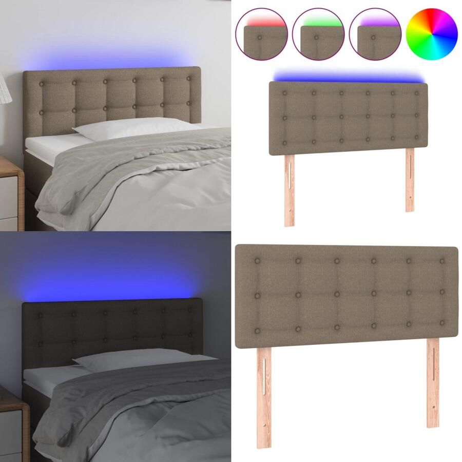 VidaXL Hoofdbord LED 100x5x78 88 cm stof taupe Hoofdbord Hoofdborden Hoofdeinde Houten Hoofdbord