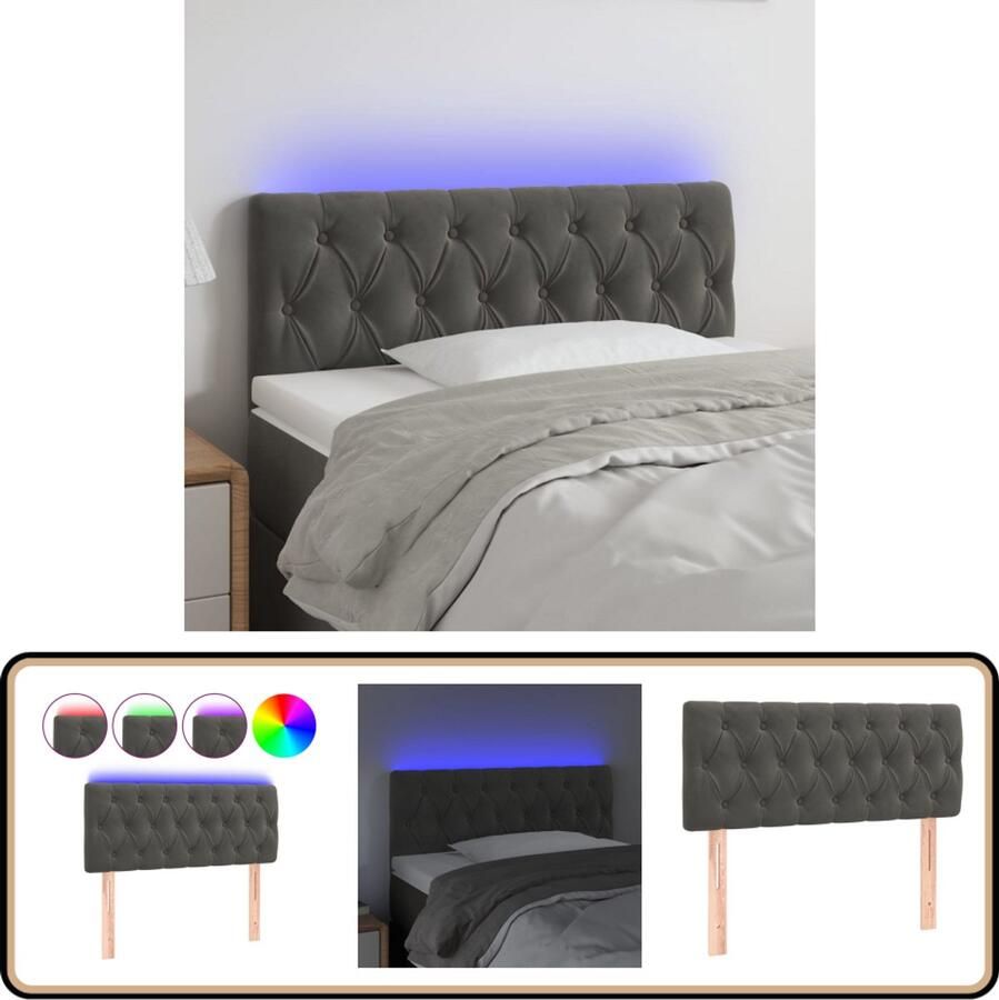 VidaXL Hoofdbord LED 100x7x78 88 cm fluweel donkergrijs