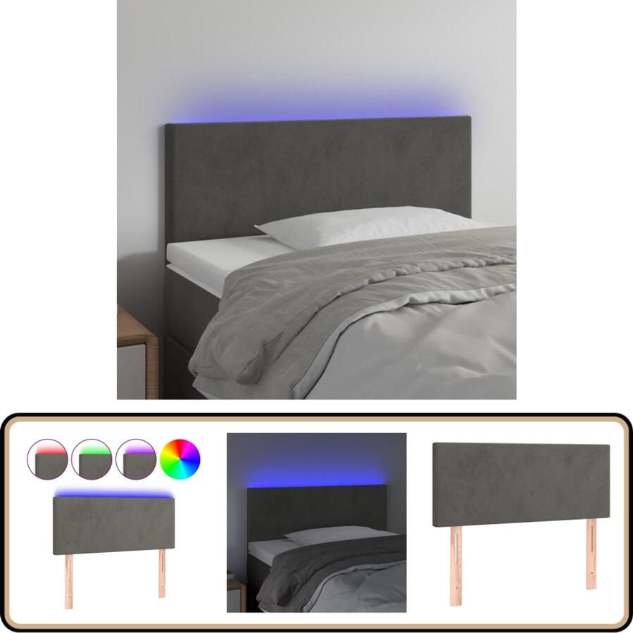 VidaXL Hoofdbord LED 100x78 cm Fluweel Donkergrijs Hoofddekbed Led Verlichting Velvet Grijs Slaap Accessoires Bedroom Decor