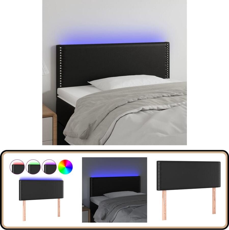 VidaXL Hoofdbord LED 90x5x78 88 cm Kunstleer Zwart Hoofdboard Led Hoofdbord Met Led Zwarte Hoofdbord Kunstleder Hoofdbord Elektrisch Hoofdbord Leeshoek Hoofdbord