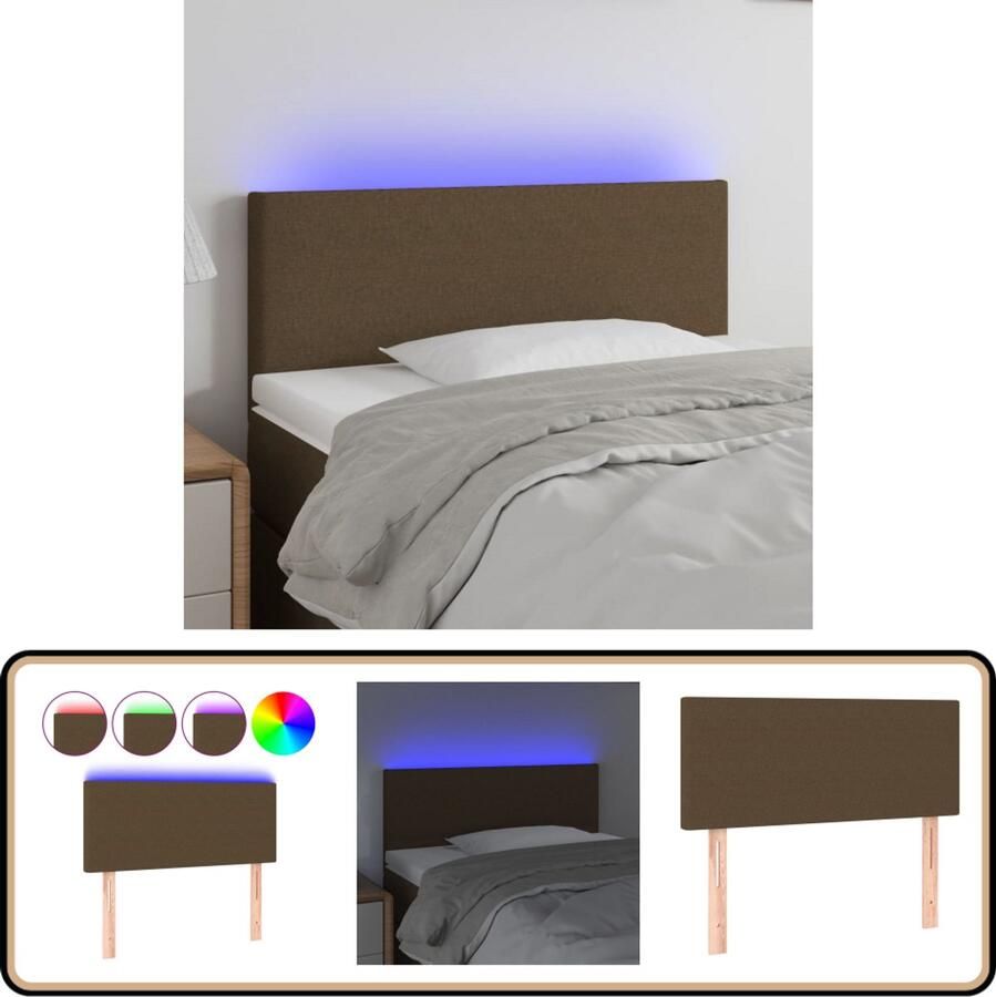 VidaXL Hoofdbord LED 100x78 cm Stof Donkerbruin Hoofdboard Led Hoofdbord Hoofdkussen Beddecoratie Bedroom Decor