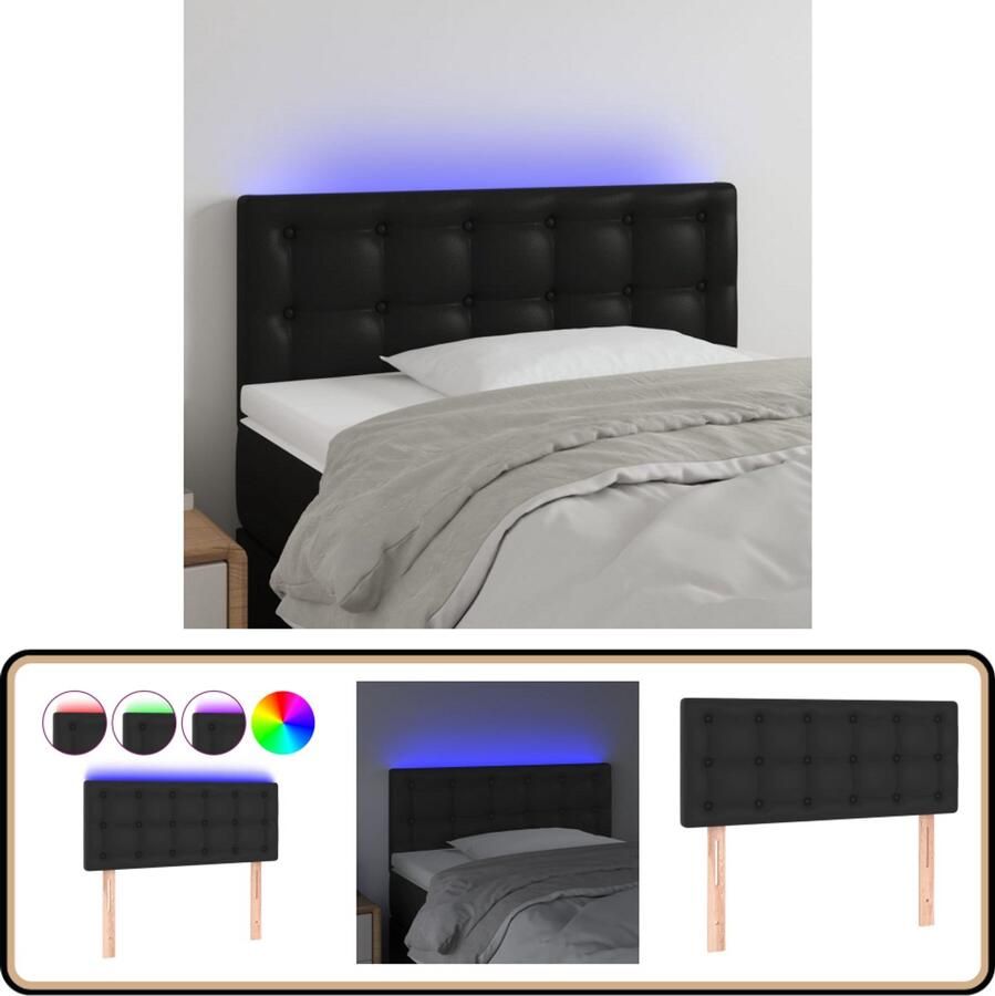 VidaXL Hoofdbord LED 100x78 cm Zwart Kunstleer Hoofd Bord Led Verlichting Hoofdeinde Slaap Kamer Decoratie Kunstleder Zwart