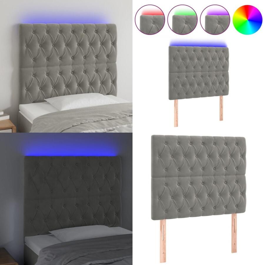 VidaXL Hoofdbord LED 100x7x118 128 cm fluweel lichtgrijs Hoofdbord Hoofdborden Hoofdeinde Houten Hoofdbord