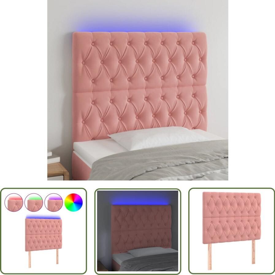 VidaXL Hoofdbord LED 100x7x118 128 cm Fluweel Roze Hoofddekens Led Verlichting Beddecoratie Velvet Roze Meubilair Hoofdborden Slaapkamers - Foto 2