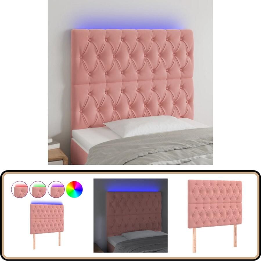 VidaXL Hoofdbord LED 100x7x118 128 cm Fluweel Roze Hoofddekens Led Verlichting Beddecoratie Velvet Roze Meubilair Hoofdborden Slaapkamers
