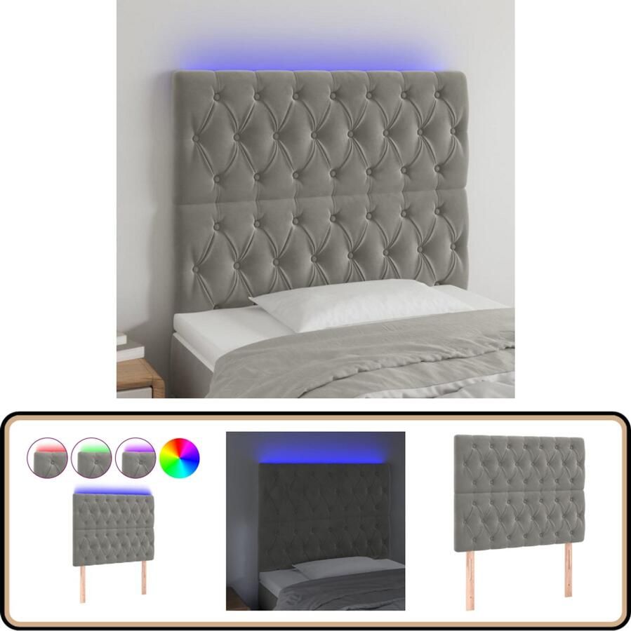 VidaXL Hoofdbord LED 100x7x118 128 cm Lichtgrijs Hoofdboard Led Lamp Hoofdbord Met Led Velvet Hoofdbord Grijs Hoofdbord Leeshoek Tv Hoek Ergonomisch Hoofdbord
