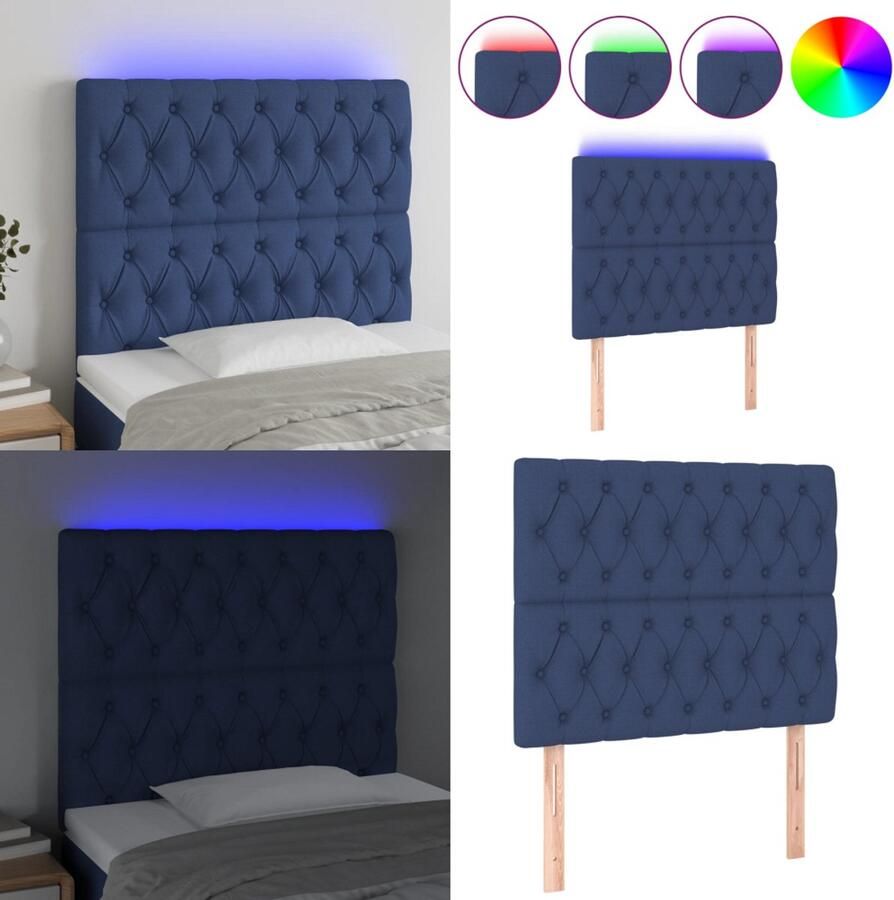 VidaXL Hoofdbord LED 100x7x118 128 cm stof blauw Hoofdbord Hoofdborden Hoofdeinde Houten Hoofdbord