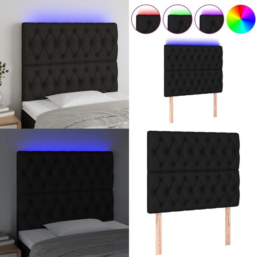 VidaXL Hoofdbord LED 100x7x118 128 cm stof zwart Hoofdbord Hoofdborden Hoofdeinde Houten Hoofdbord