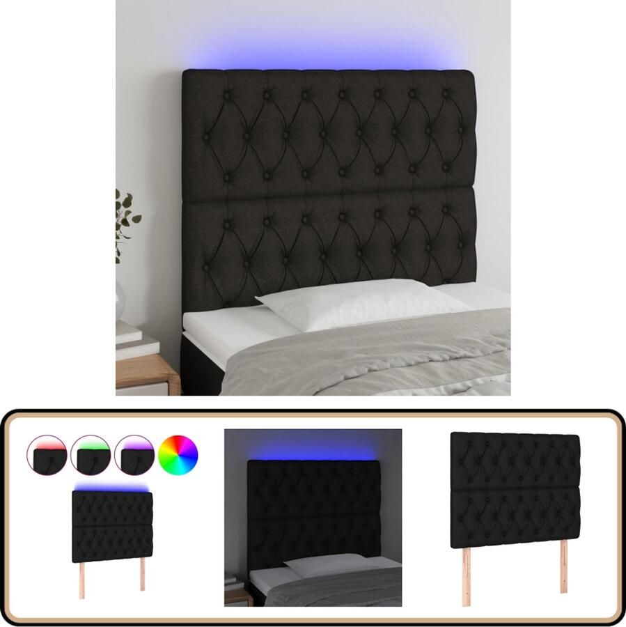 VidaXL Hoofdbord LED 100x7x118 128 cm Zwart Led Hoofdbord Zwart Led Verlichting Hoofdsteunen Slaap Accessoires Bedroom Decor