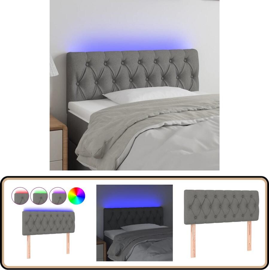 VidaXL Hoofdbord LED 100x7x78 88 cm Donkergrijs Hoofdboard Led Headboard Bedhead Slaapkamervloer Comfortabel Hoofdboard