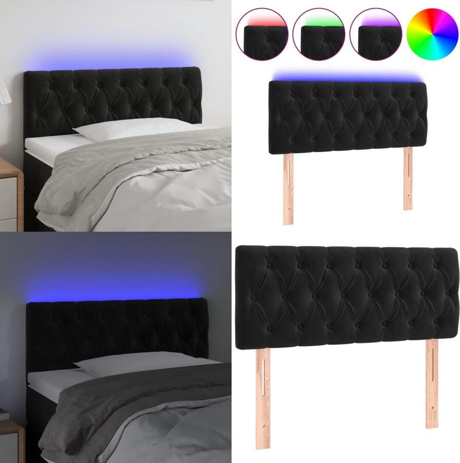 VidaXL Hoofdbord LED 100x7x78 88 cm fluweel zwart Hoofdbord Hoofdborden Hoofdeinde Houten Hoofdbord