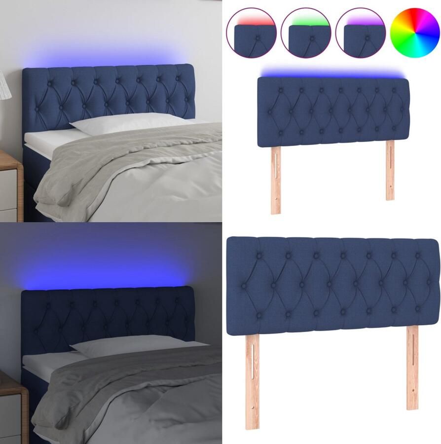 VidaXL Hoofdbord LED 100x7x78 88 cm stof blauw Hoofdbord Hoofdborden Hoofdeinde Houten Hoofdbord