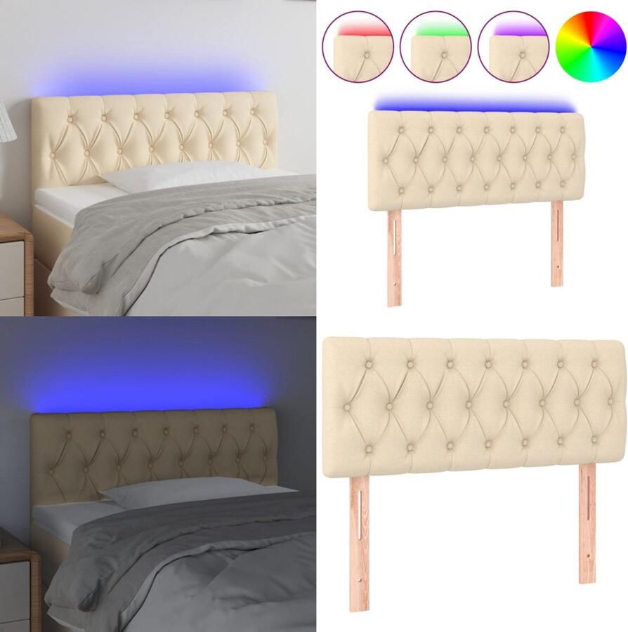VidaXL Hoofdbord LED 100x7x78 88 cm stof crèmekleurig Hoofdbord Hoofdborden Hoofdeinde Houten Hoofdbord