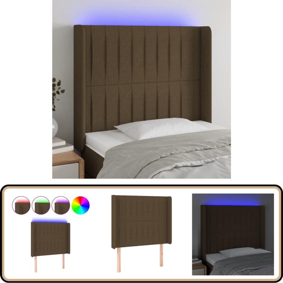 VidaXL Hoofdbord LED 103x118 cm Donkerbruin Hoofd Bord Led Bedhoofdbord Headboard Led Lamp Led Verlichting Bedroom Decor Slaapkamerdecor