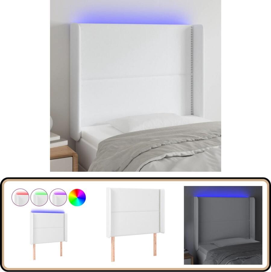 VidaXL Hoofdbord LED 103x118 cm Kunstleer Wit Hoofd Bord Led Hoofdbord Met Led Kunstleder Hoofdbord Wit Hoofdbord Slaap Accessoires Kamer Decoratie