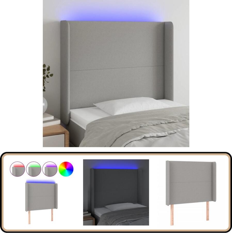 VidaXL Hoofdbord LED 103x16x118 cm Lichtgrijs Hoofdboard Led Verlichting Bedstek Slaapkamers Grijs Hoofdboard Comfortabel Hoofdbord Stoffen Hoofdbord