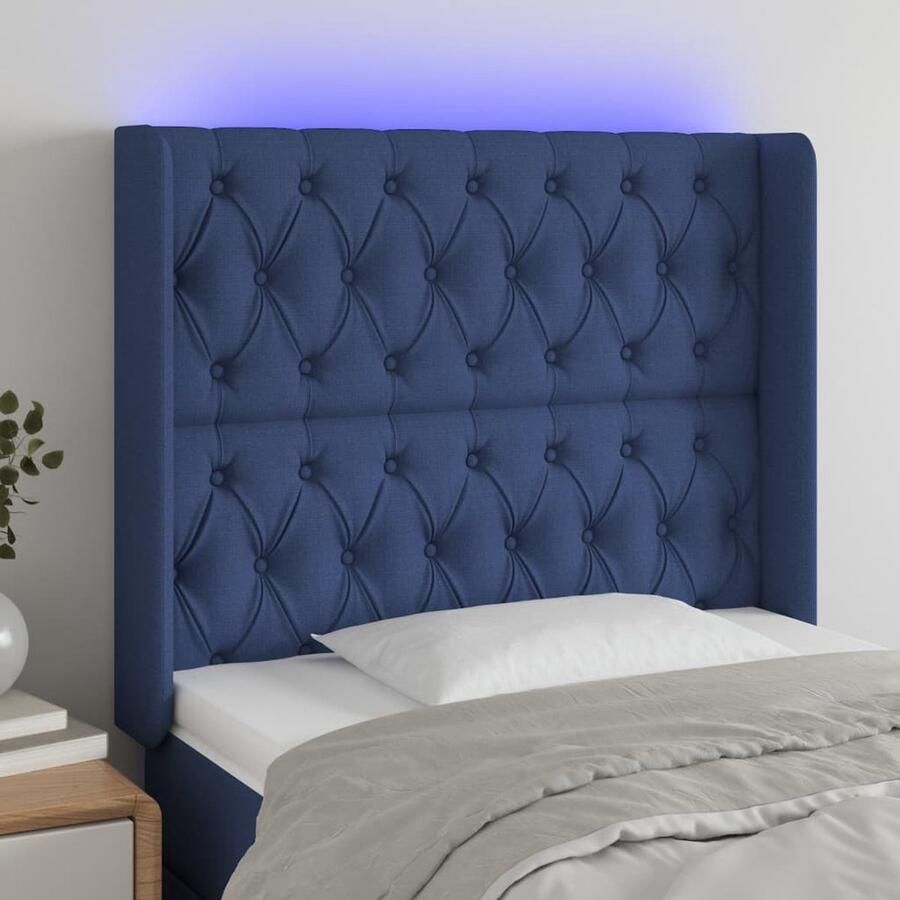 VidaXL Hoofdbord LED 103x16x118 cm Stof Blauw Hoofdboard Led Hoofdbord Met Led Slaapkamersdecoratie Bed Accessoires Blue Headboard - Foto 2
