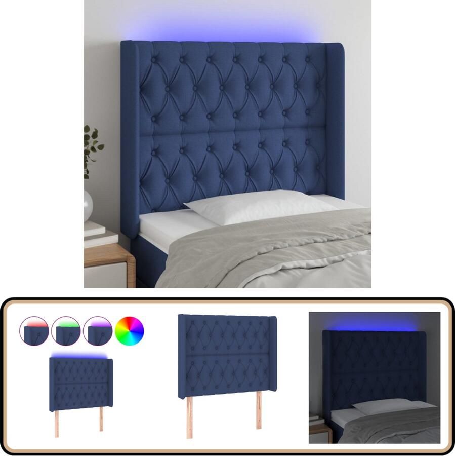 VidaXL Hoofdbord LED 103x16x118 cm Stof Blauw Hoofdboard Led Hoofdbord Met Led Slaapkamersdecoratie Bed Accessoires Blue Headboard