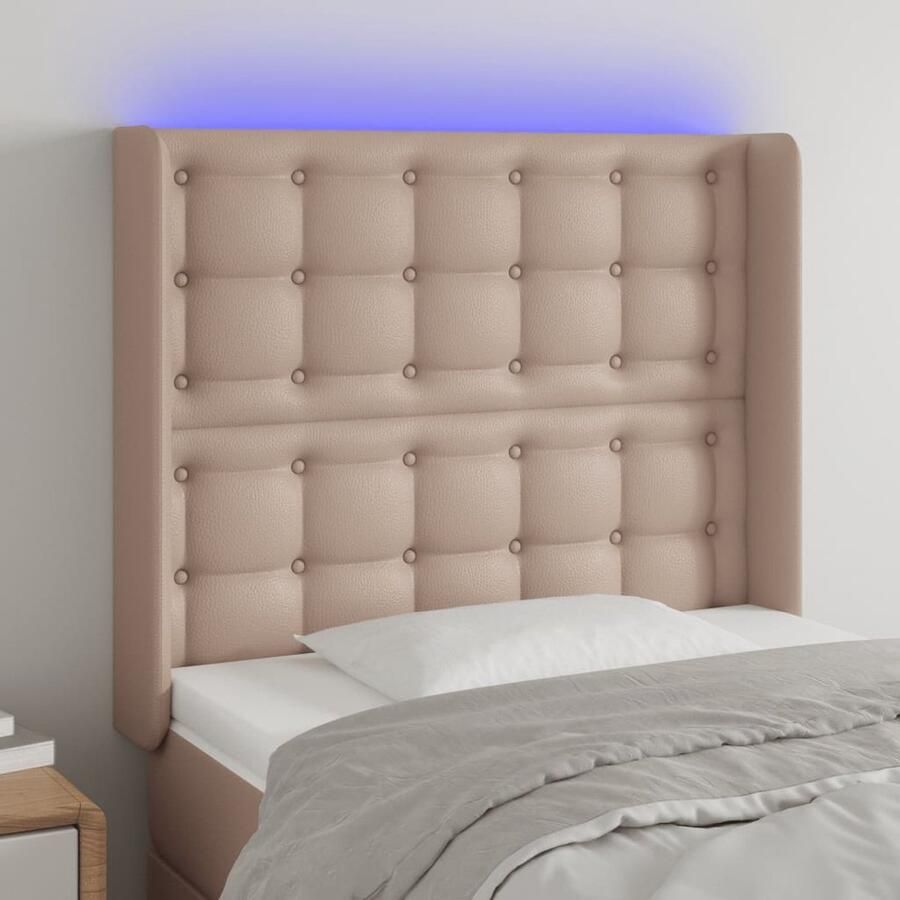 VidaXL Hoofdbord LED 103x16x118 128 cm Cappuccino Hoofdboard Led Headboard Kapstok Bedroom Decor Kunstleder Bruine Hoofdkleur Adjustable Height Leeshoek - Foto 2