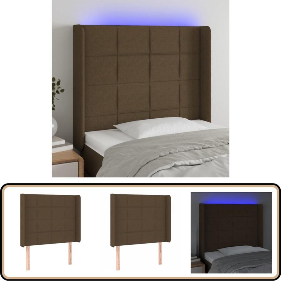 VidaXL Hoofdbord LED 103x16x118 128 cm Donkerbruin Hoofdboard Led Hoofdbord Bedstee Slaapkamers Bruine Hoofdbord