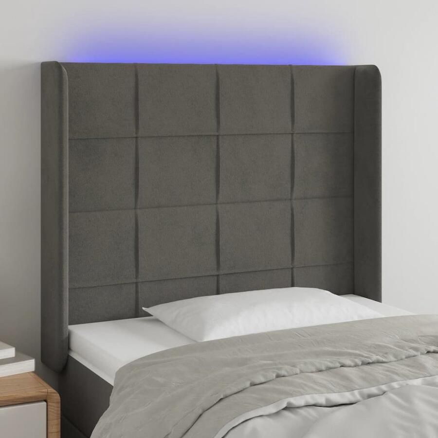 VidaXL Hoofdbord LED 103x16x118 128 cm Donkergrijs Hoofdboard Led Verlichting Velvet Grijs Bedstelling Slaapkamers - Foto 2