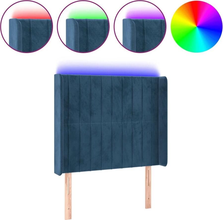 VidaXL Hoofdbord LED 103x16x118 128 cm fluweel donkerblauw - Foto 2