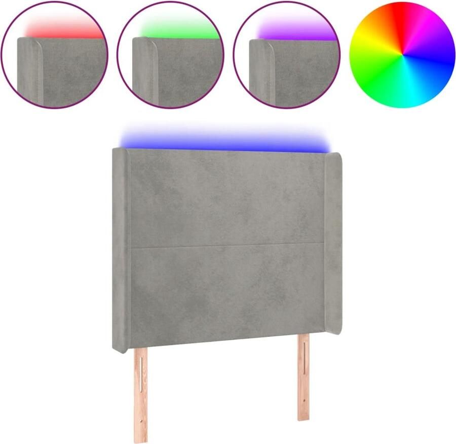 VidaXL Hoofdbord LED 103x16x118 128 cm fluweel lichtgrijs - Foto 2