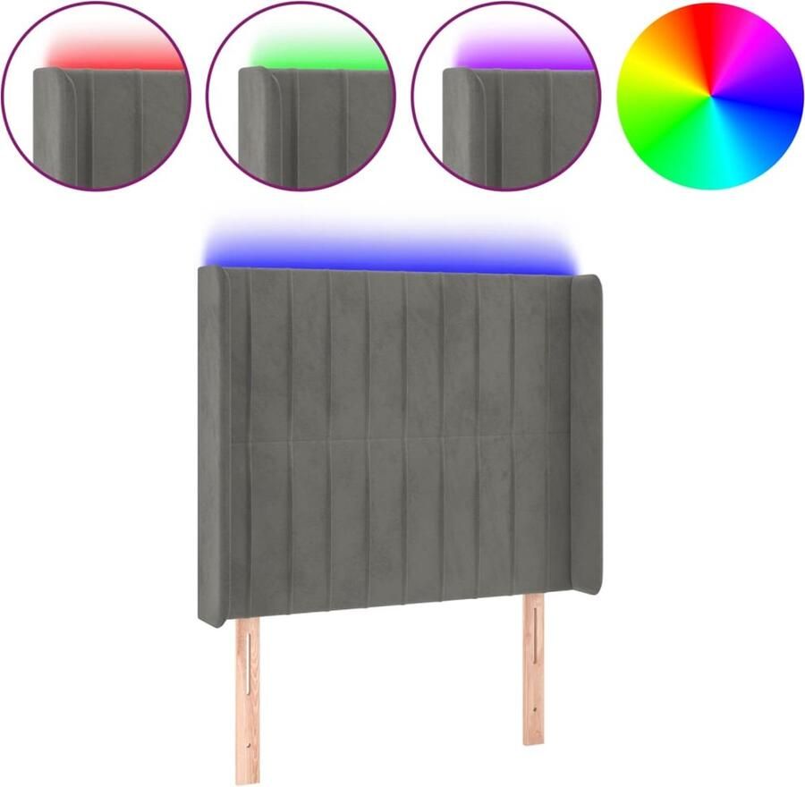 VidaXL Hoofdbord LED 103x16x118 128 cm fluweel lichtgrijs - Foto 2